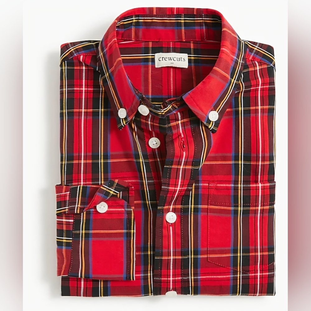 Boys JCrew Crewcuts Tartan Vibrant Red Plaid Button Up. Size 10. Worn 1x